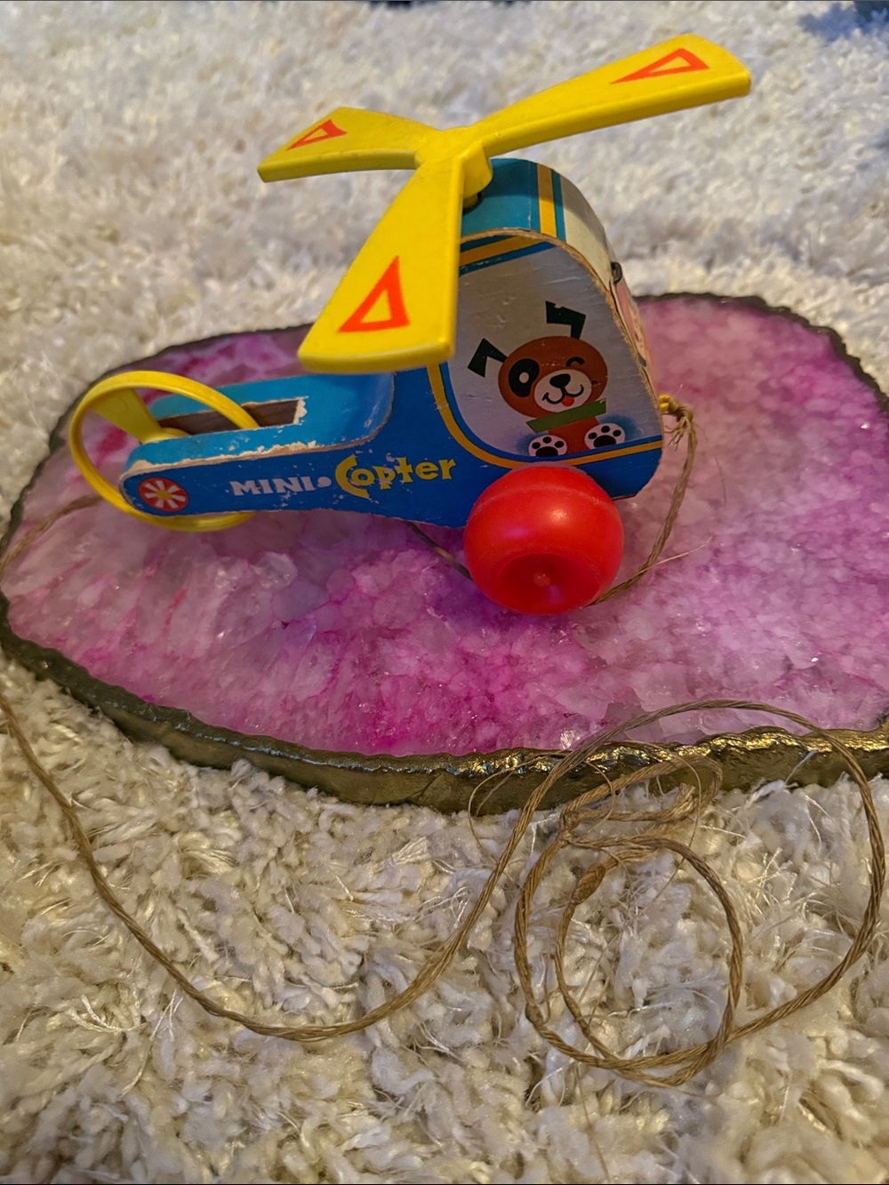 Vintage! 1970 Fisher Price MINI COPTER #448 Wooden Helicopter Pull TOY